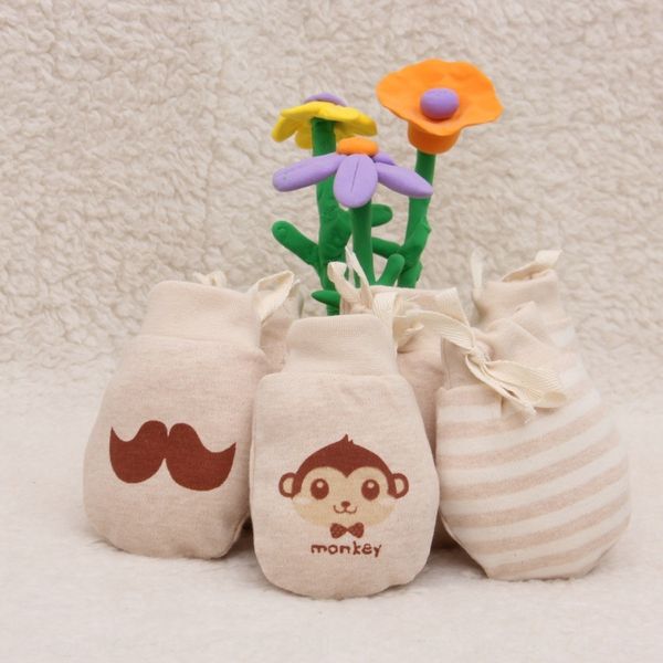 

infant drawstring adjustable colored cotton newborn cartoon anti-scratch face cotton baby gloves and gloves supplies, White