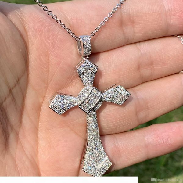 

k stunning luxury jewelry 925 sterling silver pave white sapphire cz diamond cross pendant gemstones women wedding necklace for lover