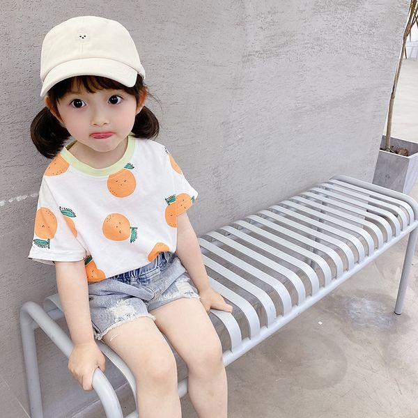 

zdv27 girls new cute orange t-shirt korean style t-shirt clothing children's foreign style casual short sleeve 2020 children's clo, Blue