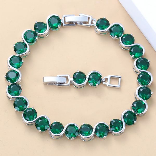 

silver color small round green created emerald bracelet health fashion jewelry for women jewelry box sl123, Black