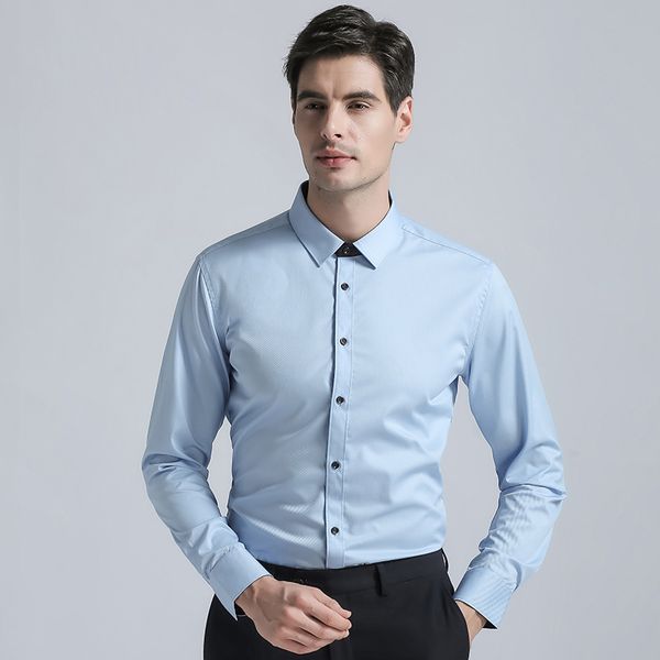 

2020 new arrival men's long sleeve business suits shirts classic regular fit formal shirts solid color cotton blend mens, White;black
