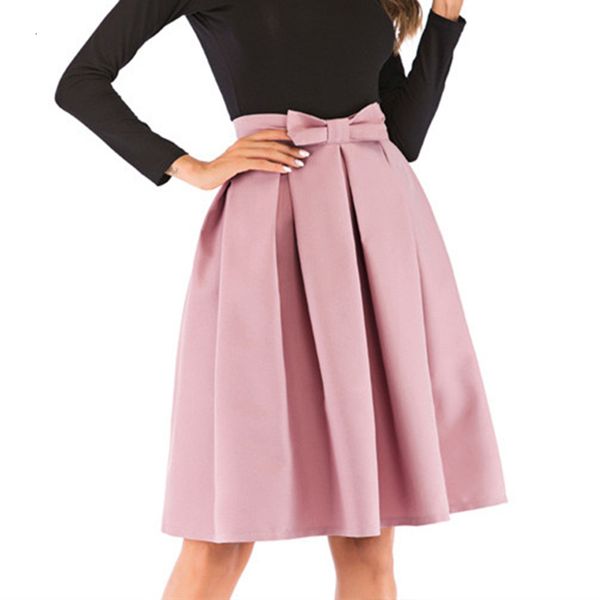

polyester bow pleated skirt women high waist short midi skirt female 2020 fashion ball gown spring autumn women skirts clothes mdr1404, Black