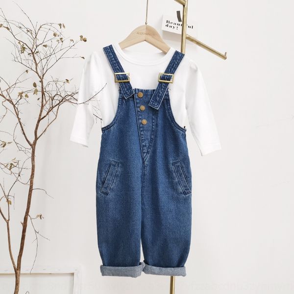 

children's sling trousers and suspender pants 2020 new korean style boys and girls denim suspender pants children's trousers, Blue
