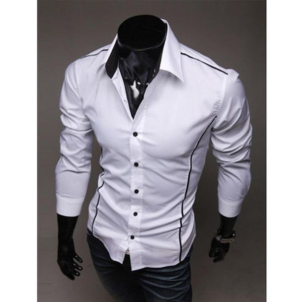 

2020 new style fashion men's long sleeve shirt button patchwork with pocket formal button plain top, White;black