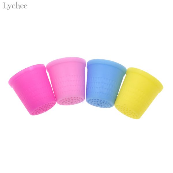 

lychee 10pcs plastic thimble finger protector colorful sewingtools diy handmade sewing accessory for stitching needlework, Black