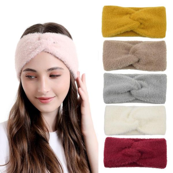 

autumn winter faux wool headband for ladies cross knot warm elastic hair band fashion hair accessories