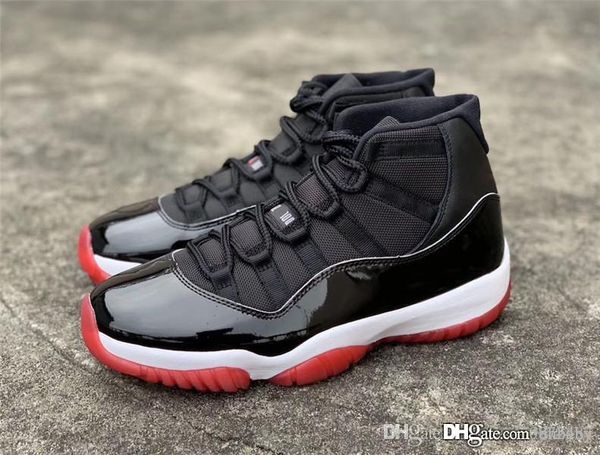 

est authentic 11 bred men basketball shoes black varsity red classic real carbon fiber 11s retro 23 sports sneakers 378037-061 with box