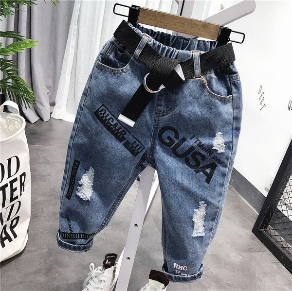 

износ 2020 осень и детских одежда новых детских джинсов корейского стиля универсального брюки детских джинсов ремень, Blue