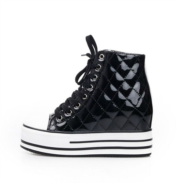 

new women's leather casual shoes height increasing ankle boots wedge boots heels hidden shoes woman platform silver -734, Black