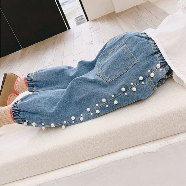 

girls beaded jeans pants 20 autumn new children's wear 3-8 years old jeans and trousers children's clothing pants, Blue