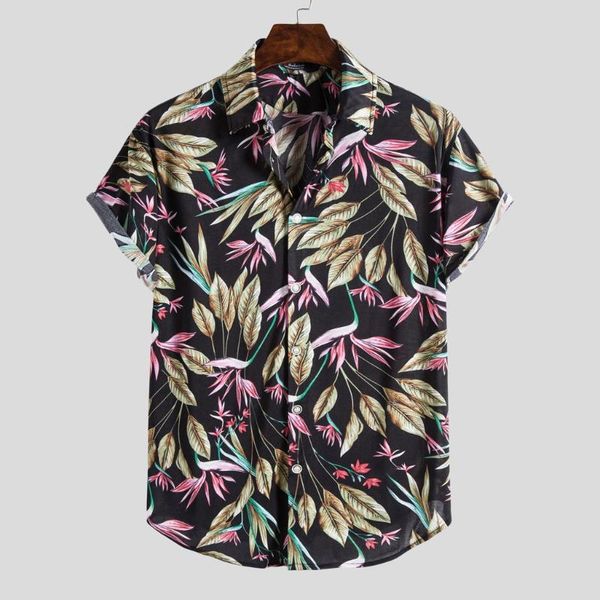 

fashion hawaiian shirt man summer beach ethnic shirt short sleeve casual printing men's shirts chemise homme men clothing, White;black