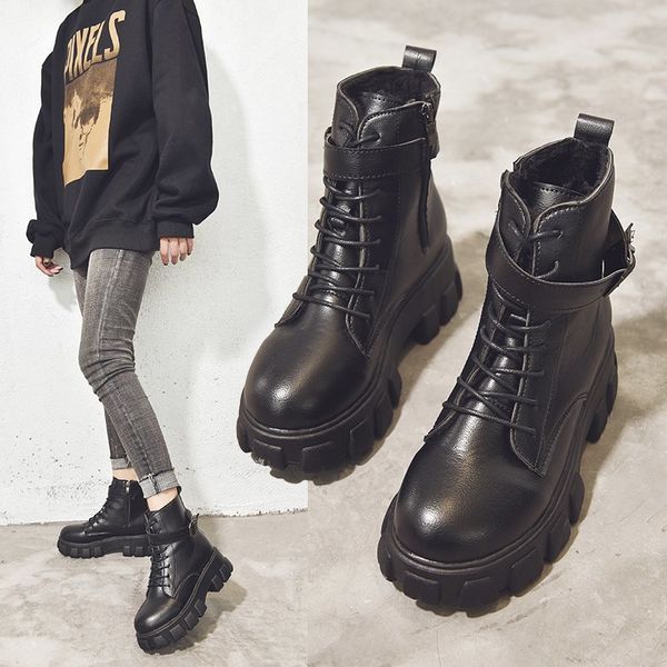 

brand women's shoes lace up boots summer booties round toe shoes flat heel fashion rock ankle med ladies rubber rome basic, Black