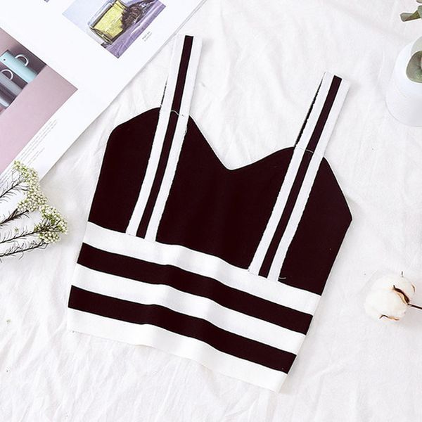 

strips crop striped spaghetti straps black 2020 summer cotton woman crop female, White