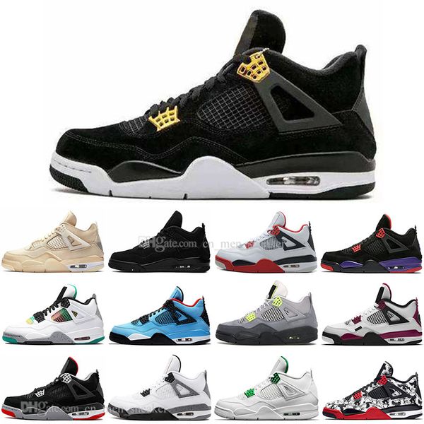 

2020 sail 4 4s black cat white cement what the fire red mens basketball shoes cactus jack tattoo wings men women sports sneakers, White;red