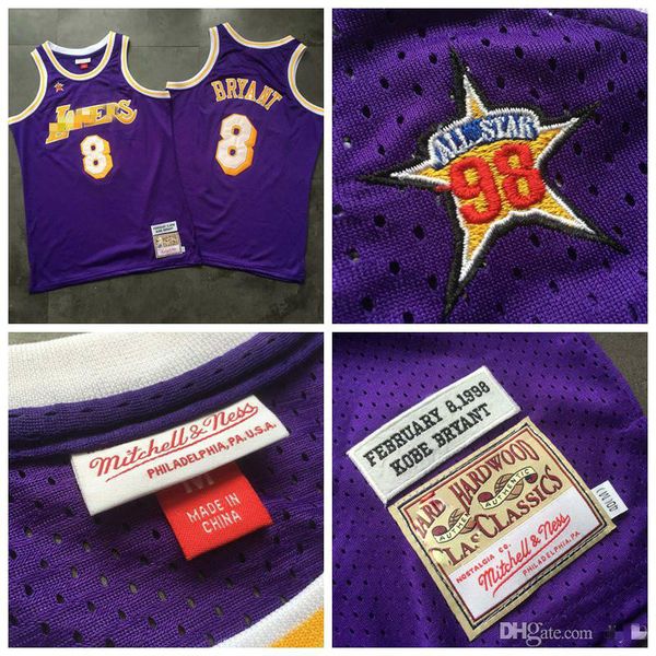 

vintage all star 1998 los angeles lakers kobe bryant jersey throwback 8 bryant hardwoods basketball jerseys, Black;red