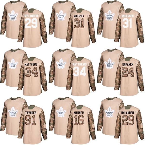 

торонто клен листьев 91 tavares 29 william nelander 31 frederik andersen kasperi kapanen 16 micch marner auston matthews hockey jersey camo, Black;red