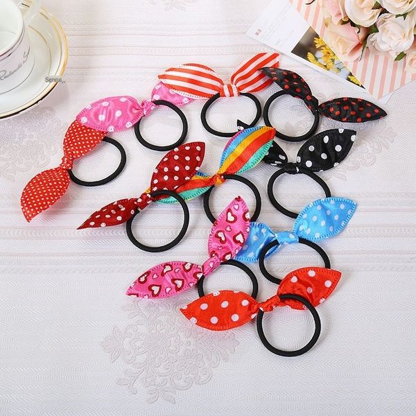 

towe2 korean style jewelry high elastic rubber sweet fashion cute rabbit ear accessory children's rubber band headdress hair band headd, Slivery;white
