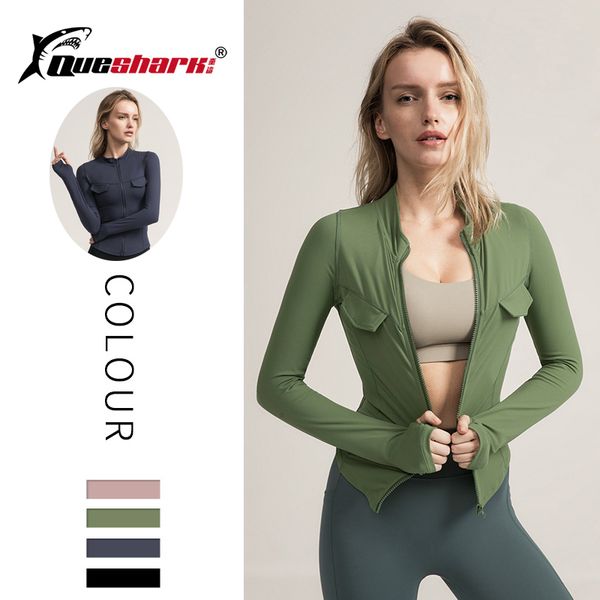 

yoga outfits long sleeve quick dry shirt sportswear gym coat women's tight crossfit fitness clothes autumn winter running jacket, White;red