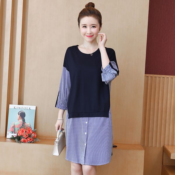 

maternity dresses 2021 autumn irregular long sleeve stripe dress plus size office lady elegant split pregnant women cotton, White