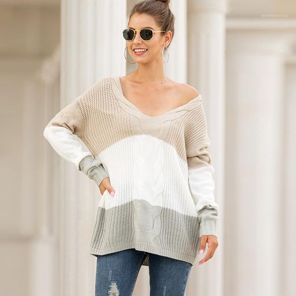 

womens sweaters long sleeve pullover women designer casual fashion ladies clothing patchwork v neck, White;black
