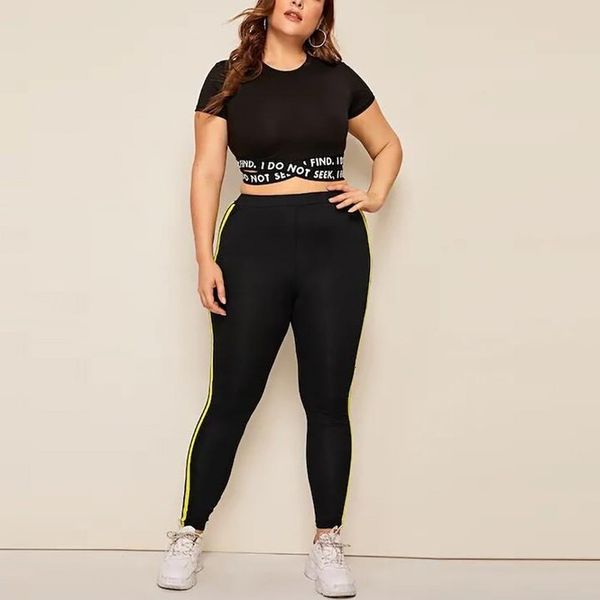 

leggings plus size women solid side blocked push up legging high nbsp;elastic high waist sportlegging girls fitness sports workout, Black