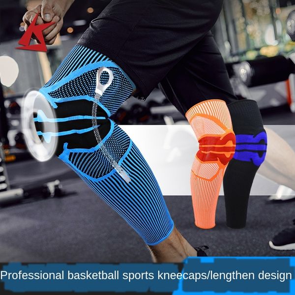 

wbitq nylon sports silicone lengthened kneepad lower leg elastic breathable gel silica gelprotective silica gel silicone support pressure pr, Black;gray