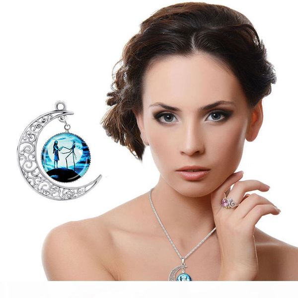 

f christmas soul night moon gemstone necklace pendant jewelry wfn531 (with chain )mix order 20 pieces a lot, Silver