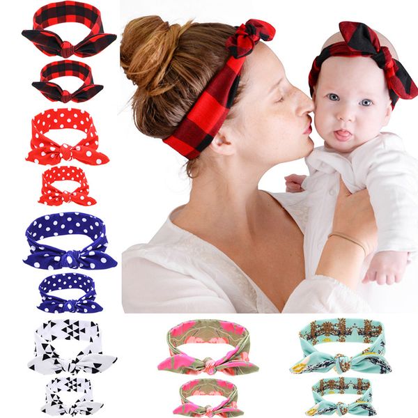 

2pcs/set ears baby headband sewing elastic mom baby tie bow girl headband strech knot cotton hair band, Slivery;white