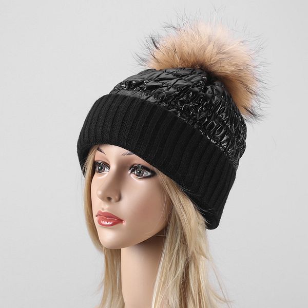 

новая зима hat вниз сшивание шерсти hat женский fur ball трикотажные hat открытый холодостойкие earmuffs, Blue;gray