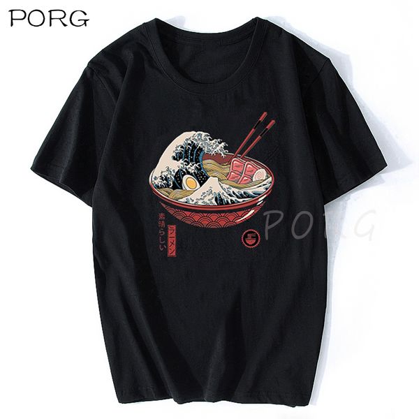 

great ramen wave the great wave of kanagawa japan fashion korean clothes ulzzang aesthetic tshirt cotton anime men t-shirts 2020, White;black