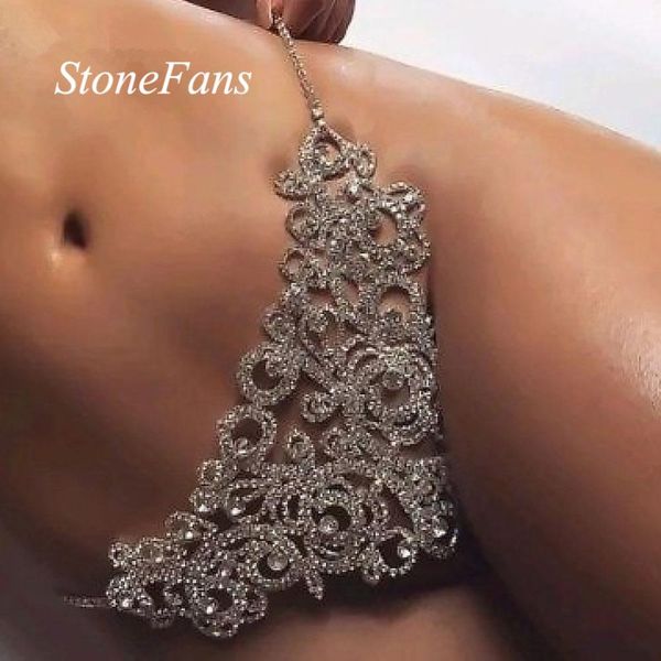 

stonefans цветка rhinestone трусики стринги бикини украшения для цепи женщин сексуальное тело кристалл белье цепь живота талии ювелирная t20, Silver