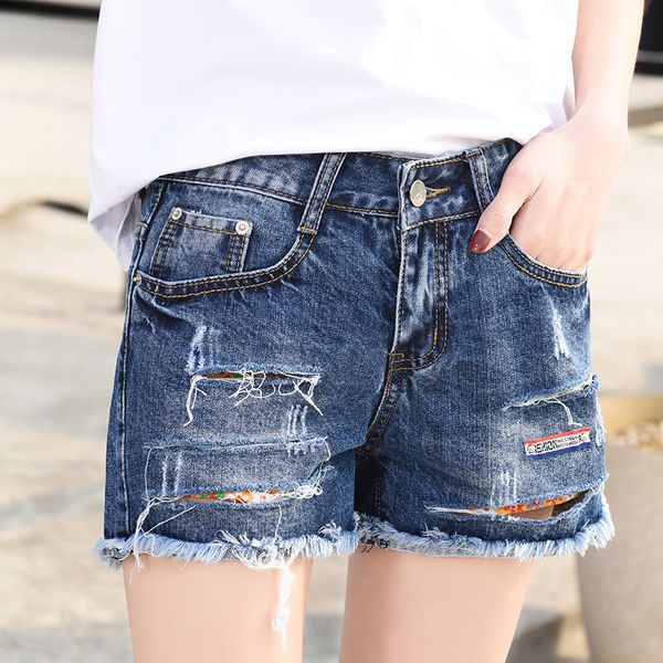 

new 2020 summer wind female high waist casual shorts women loose elastic waist leisure denim shorts plus size zipper jeans, White;black