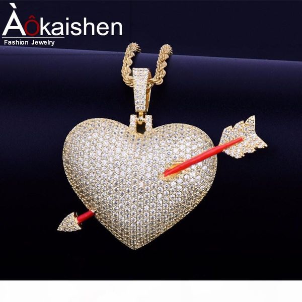 

love tarrow heart pendant necklace men women's hip hop jewelry cubic zircon rope chain three colors for drop shipping, Silver