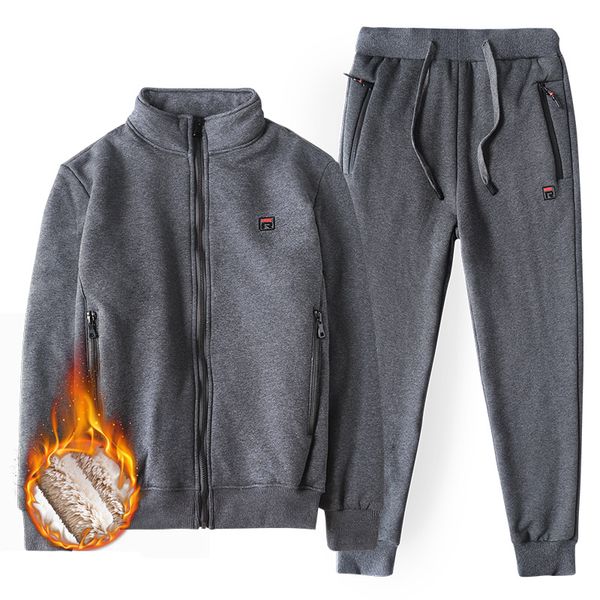 

plus size sport suit men winter thicken sportswear warm gym sportsuit 7xl 8xl loose mens clothing knitting cashmere jogging sets, Black;blue