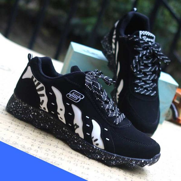 

casual suede striped lace-up men's board shoes spring new canvas sports student travel korean version of single men's shoes, Black