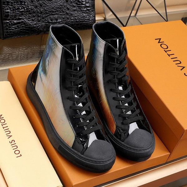 

tattoo sneaker boot men shoes lightweight footwears high lace -up sports casual men boots fashion classic vintage sneakers, Black