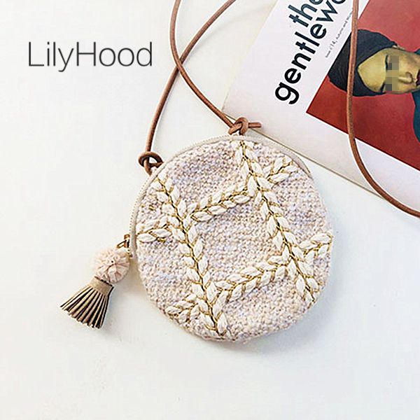

lilyhood tweed round mini shoulder bag women wool felt cute tiny card lipstick holder coin purse