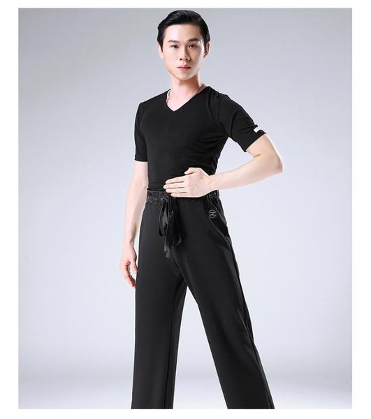 

stage wear hcdance latin dance dress men's shirt modern body practice clothes short-sleeved shirt-m817103, Black;red