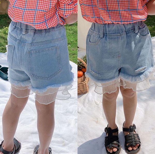 

lace lace shorts panty pants summer girls sweet denim shorts children's pants 3-8 years old children's clothing, Blue