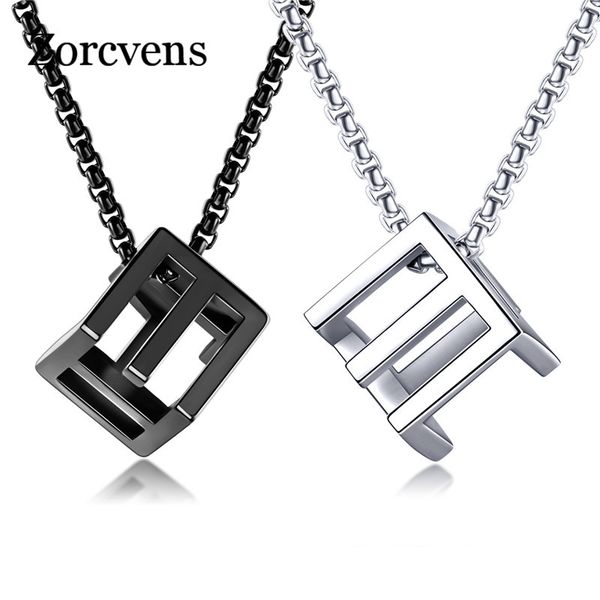 

zorcvens retro hollow cube pendant for men stainless steel square vintage necklace punk geometric collie, Silver
