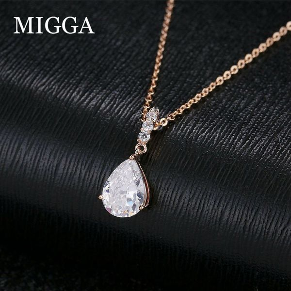 

migga elegant water drop cubic zircon pendant necklace rose gold color women necklace gift jewelry, Silver