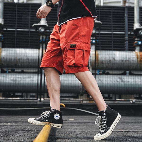 

men multi-pocket cargo shorts summer male fashion streetwear joggers shorts men's hip hop casual short, White;black