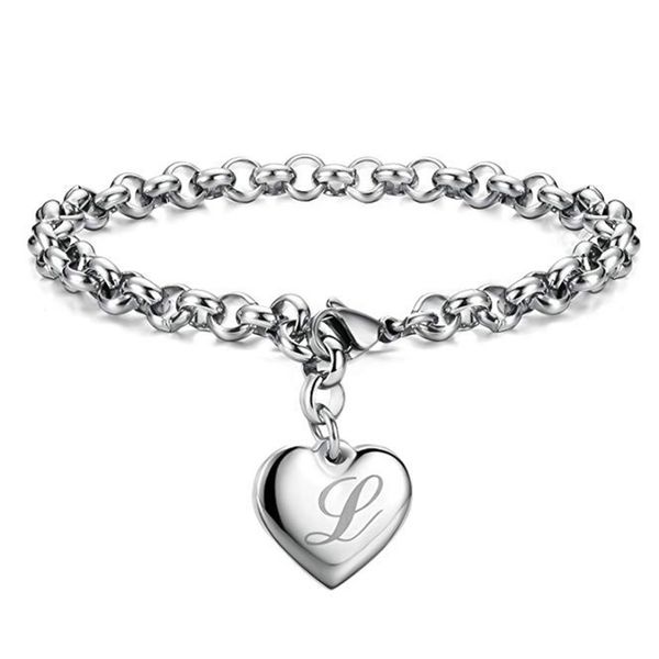 

initial charm bracelets stainless steel heart 26 letters alphabet link bracelet jewelry for women, Golden;silver