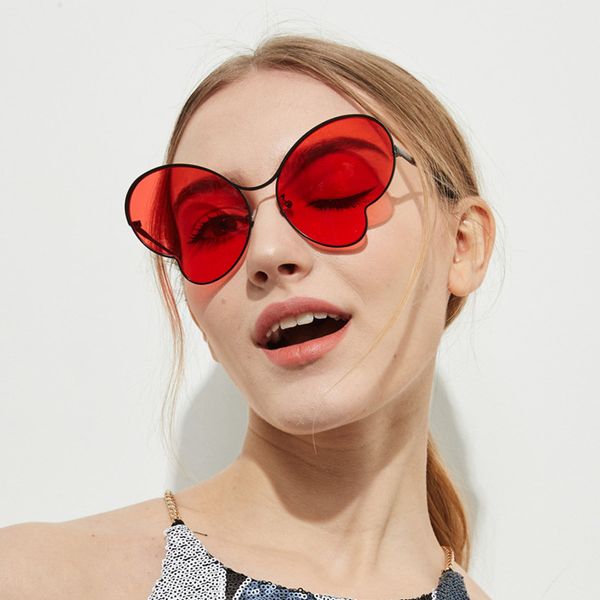 

butterfly shape sunglasses oversized female metal sun glasses brand designer red pink clear personality sun glasses shades uv400, White;black