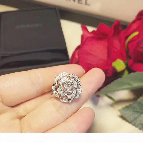 

woman sterling silver 925 rings luxury womens party diamond camellia rings wedding engagement jewelry, Slivery;golden