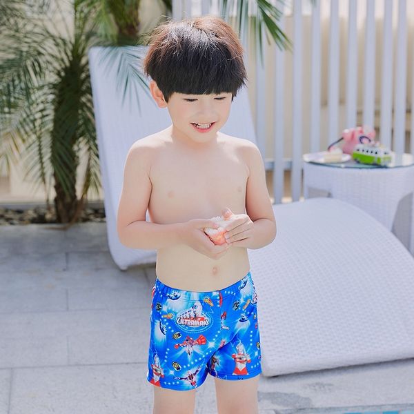 

2019 boy's swimsuit animation swimsuit cap trunks ultraman children's trunks boxer head children's swimming belt swimming cap, Black