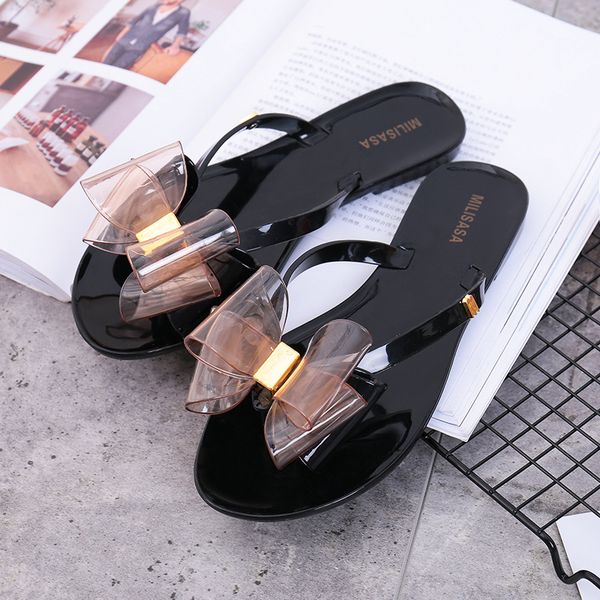 

summer flip flops women bow slippers non-slip slides indoor outdoor beach slide sandals women ladies girls fashion shoes, Black