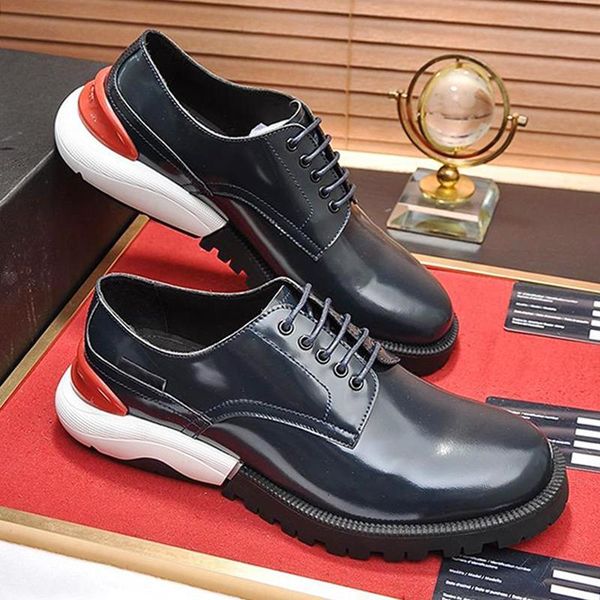 

derby shoes comfortable mens shoes luxury british style men leather design round toe thick sole lightweight sneakers lace up derby s, Black