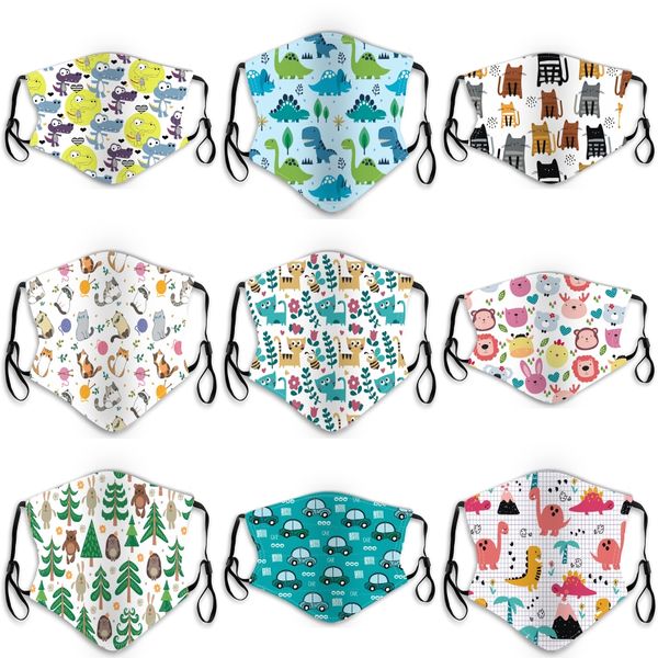 

50pcs дети мультфильм лица маски с клапаном фильтр моющийся многоразовый дышащий хлопок пыле защитный детский конструктор маски 002 # 781