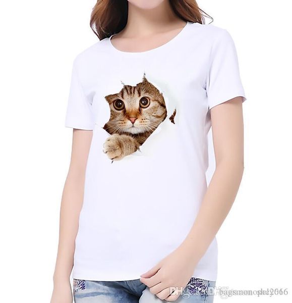 

women t-shirt crew nrck short sleeve various animal lovely cat dog 3d digital print & tees casual shirt size s-2xl t8, White